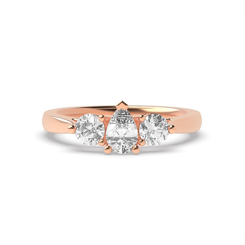 Prong Pear Rose Gold And round graduated Trilogy Engagement Rings