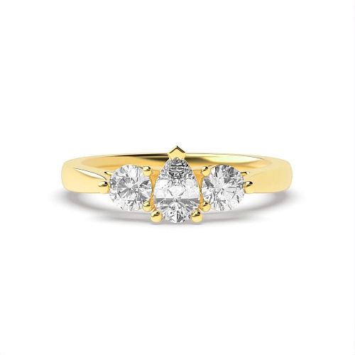 Prong Pear Yellow Gold And round graduated Engagement Rings