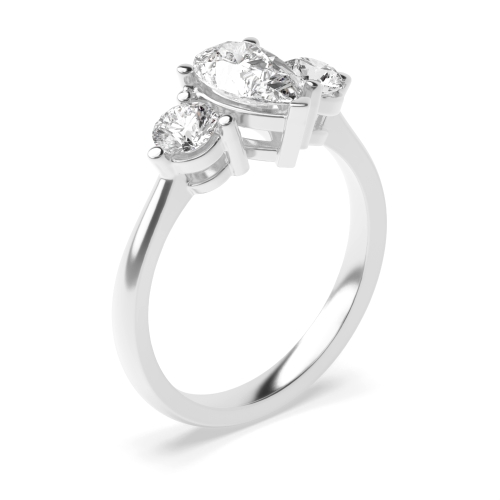 3 Prong Setting Pear Trilogy Lab Grown Diamond Ring in White gold