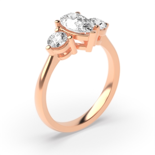 Prong Pear Rose Gold And round basket Trilogy Engagement Rings