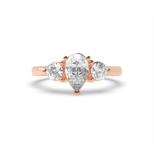 Prong Pear Rose Gold And round basket Trilogy Engagement Rings