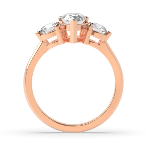 Prong Pear Rose Gold And round basket Trilogy Engagement Rings