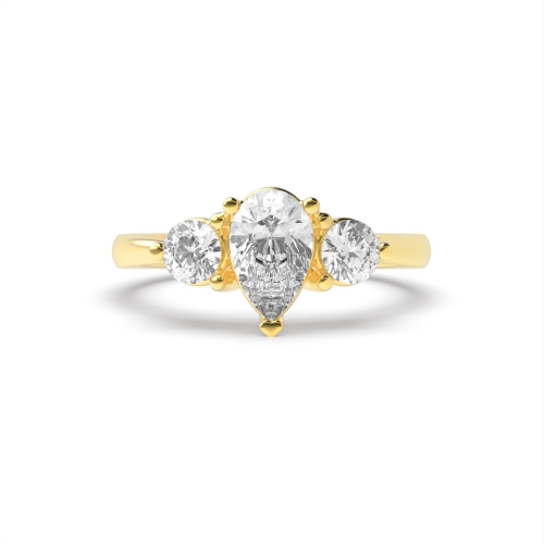 Prong Pear Yellow Gold And round basket Engagement Rings