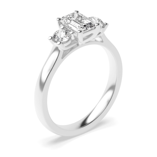 4 Prong Emerald Platinum Three Stone Diamond Rings