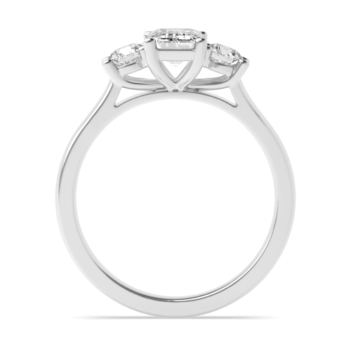 4 Prong Emerald And Round Graduated Three Stone Diamond Ring