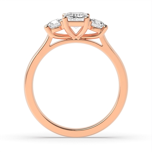 4 Prong Emerald Rose Gold And round graduated Trilogy Engagement Rings