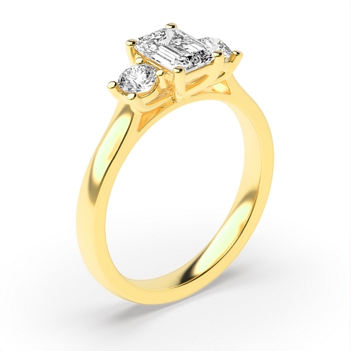 4 Prong Emerald Yellow Gold And round graduated Engagement Rings