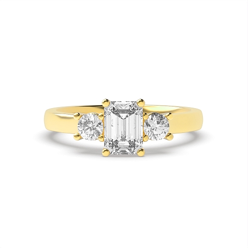 4 Prong Emerald Yellow Gold And round graduated Engagement Rings