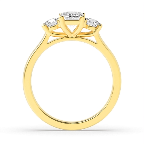 4 Prong Emerald Yellow Gold And round graduated Engagement Rings