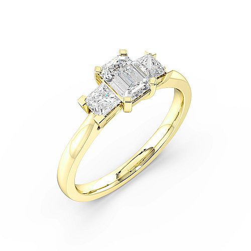 4 Prong Set Emerald Trilogy Diamond Rings in Platinum