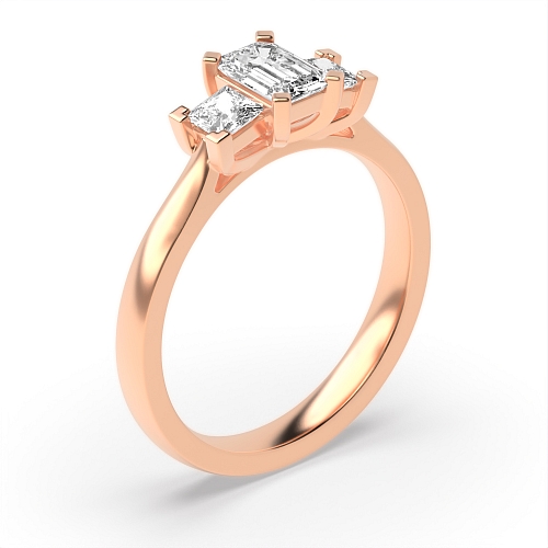 4 Prong Emerald Rose Gold With princess on side Trilogy Engagement Rings