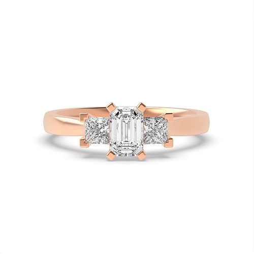 4 Prong Emerald Rose Gold With princess on side Trilogy Engagement Rings