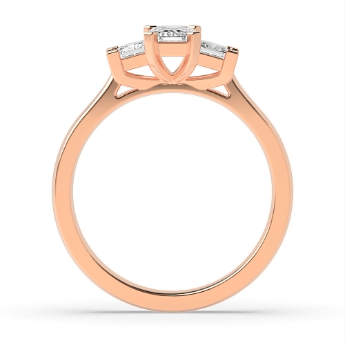 4 Prong Emerald Rose Gold With princess on side Trilogy Engagement Rings
