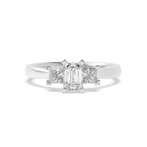 4 Prong Emerald With princess on side Moissanite Engagement Rings