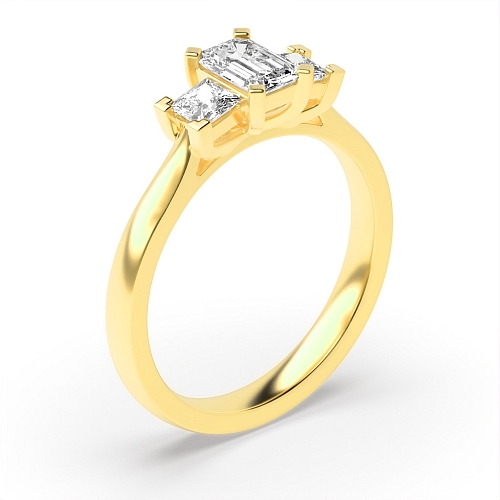4 Prong Emerald Yellow Gold With princess on side Engagement Rings