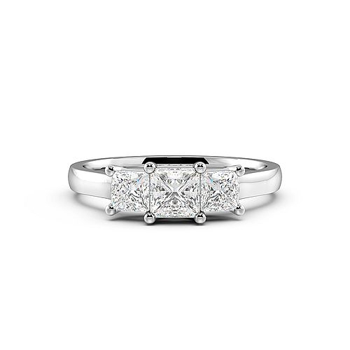 4 Prong Princess Shared Round Claws Three Stone Engagement Ring