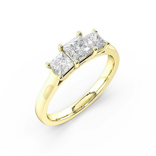4 Prong Setting Princess Trilogy Diamond Rings in Rose / White Gold