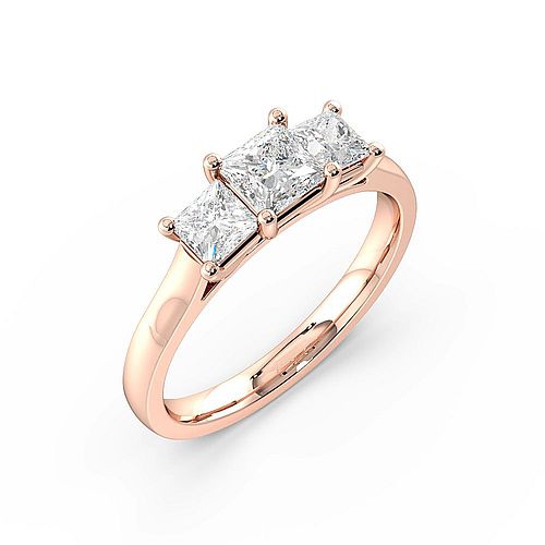 4 Prong Princess Rose Gold Shared round claws Trilogy Engagement Rings