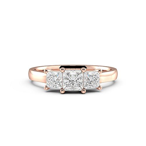 4 Prong Princess Rose Gold Shared round claws Trilogy Engagement Rings