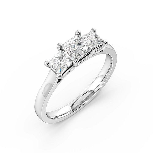 4 Prong Princess Shared Round Claws Three Stone Diamond Ring