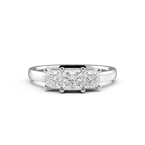 4 Prong Princess Shared Round Claws Three Stone Diamond Ring