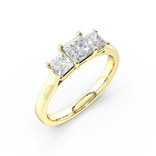 4 Prong Princess Yellow Gold Shared round claws Engagement Rings