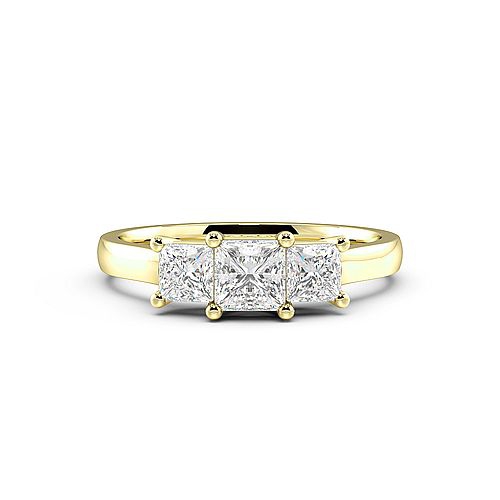 4 Prong Princess Yellow Gold Shared round claws Engagement Rings