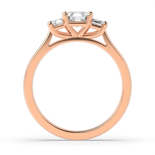 4 Prong Asscher Rose Gold Shaped square claws Trilogy Engagement Rings