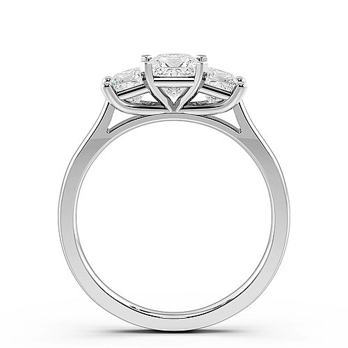 4 Prong Asscher Shaped Square Claws Three Stone Diamond Ring