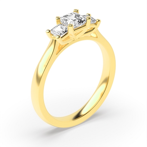 4 Prong Asscher Yellow Gold Shaped square claws Engagement Rings
