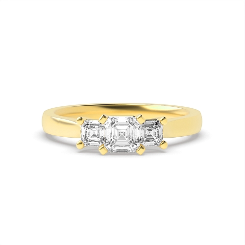 4 Prong Asscher Yellow Gold Shaped square claws Engagement Rings