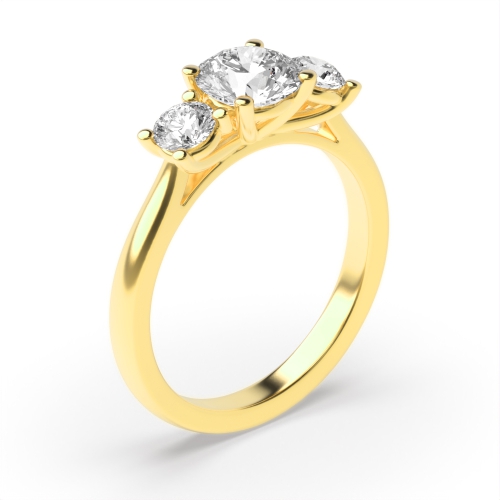 4 Prong Setting Round Trilogy Diamond Rings In Yellow Gold