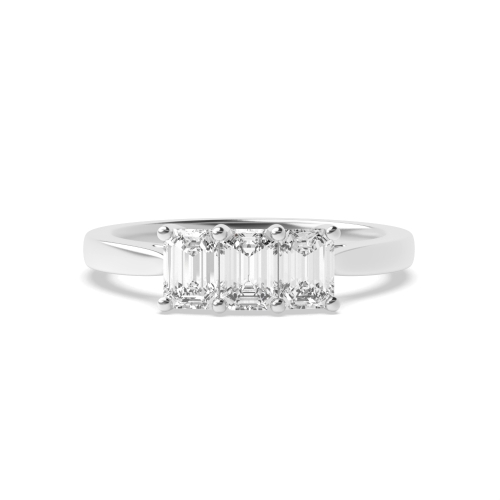 4 Prong Emerald Shaped Claws Three Stone Diamond Ring