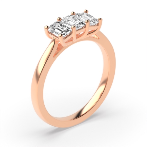 4 Prong Emerald Rose Gold Shaped claws Trilogy Engagement Rings