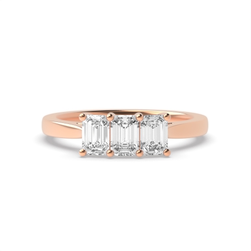 4 Prong Emerald Rose Gold Shaped claws Trilogy Engagement Rings