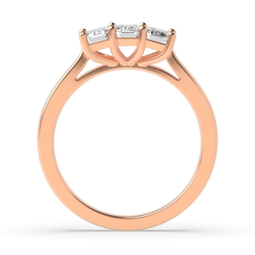 4 Prong Emerald Rose Gold Shaped claws Trilogy Engagement Rings