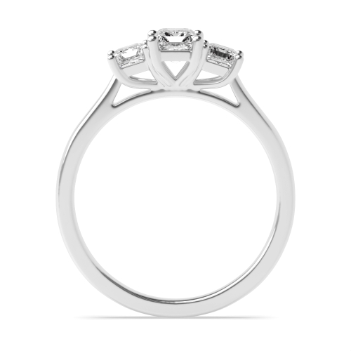 4 Prong Emerald Raised Setting Graduating Three Stone Engagement Ring