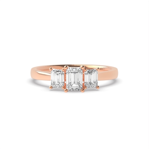 4 Prong Emerald Rose Gold Raised setting graduating Trilogy Engagement Rings
