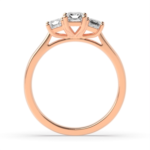 4 Prong Emerald Rose Gold Raised setting graduating Trilogy Engagement Rings