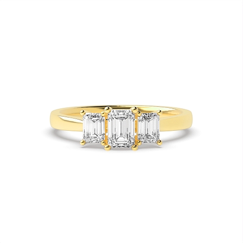 Emerald Yellow Gold Raised setting graduating Engagement Rings