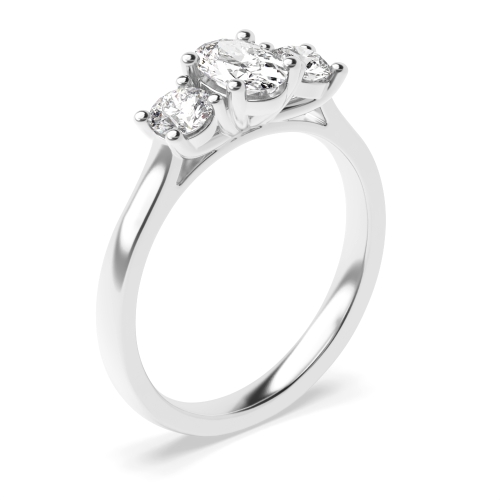 4 Prong Setting Oval Trilogy Moissanite Rings In White Gold