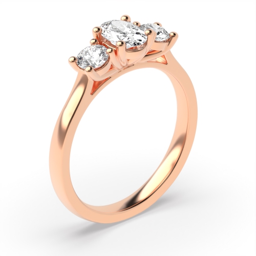 4 Prong Oval Rose Gold With round on side Trilogy Engagement Rings
