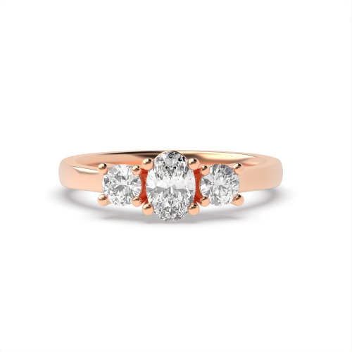 4 Prong Oval Rose Gold With round on side Trilogy Engagement Rings