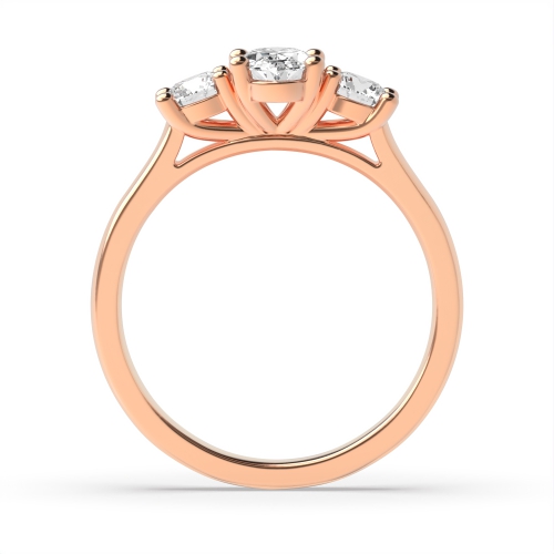 4 Prong Oval Rose Gold With round on side Trilogy Engagement Rings