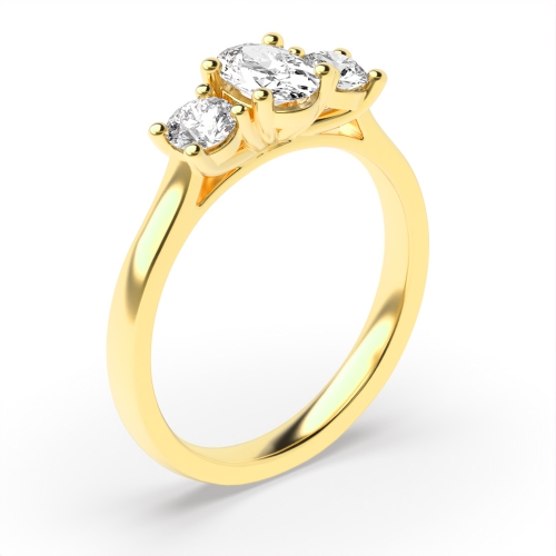 4 Prong Oval Yellow Gold With round on side Engagement Rings