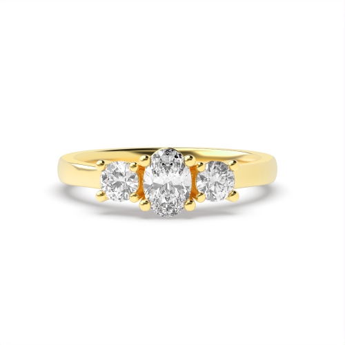 4 Prong Oval Yellow Gold With round on side Engagement Rings