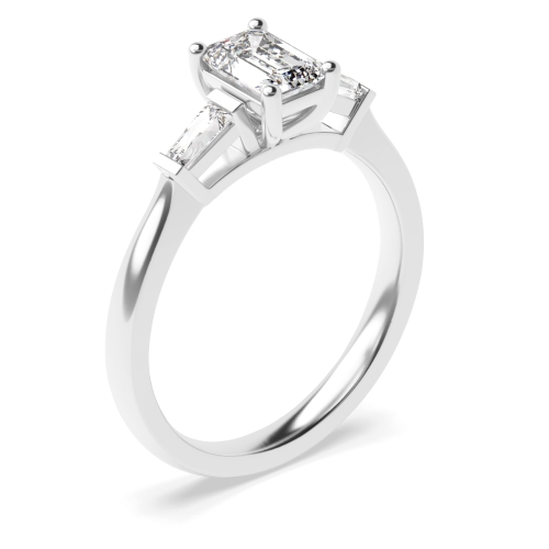 4 Prong Emerald Platinum Three Stone Engagement Rings