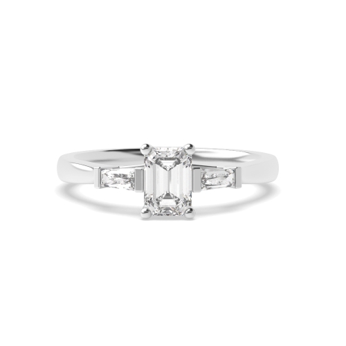 4 Prong Emerald Platinum Three Stone Engagement Ring