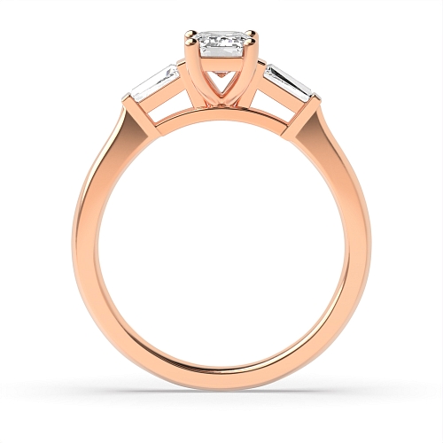 4 Prong Emerald Rose Gold With baguette on side Trilogy Engagement Rings