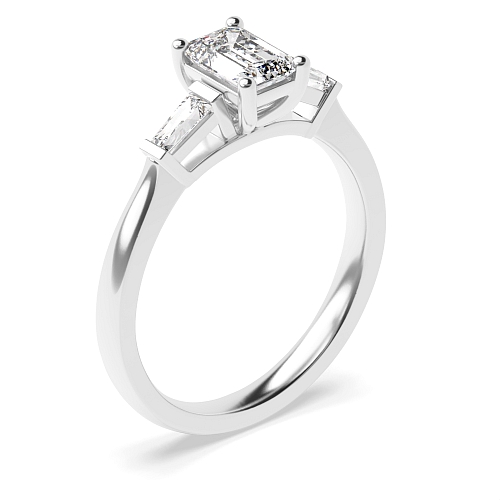 4 Prong Emerald With baguette on side Trilogy Engagement Rings